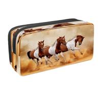 VAPOKF Astuccio portapenne con cerniera, per ragazzi e ragazze, per scuola e ufficio, motivo teschio grunge diviso, Cavalli che corrono nella polvere, 2.3x8.2x3.9in/6x21x10cm, Astuccio