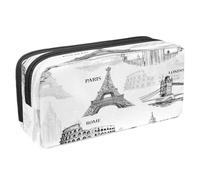 VAPOKF Astuccio portapenne con cerniera, per ragazzi e ragazze, per scuola e ufficio, Torre Eiffel con cuori e fiori, Città famosa europea Architettura, 2.3x8.2x3.9in/6x21x10cm, Astuccio