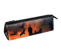 VAPOKF Astuccio portapenne con corvo volante sul castello astuccio per cancelleria astuccio per matite o cosmetici borsa compatta con cerniera