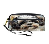 VAPOKF Astuccio portapenne in poliuretano, astuccio per cancelleria per studenti, con cerniera, per ragazzi e ragazze, forniture per scuola e ufficio, acquerello Shih Tzu cane cucciolo, Multi,