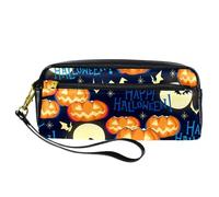 VAPOKF Astuccio portapenne in poliuretano, astuccio per cancelleria per studenti, con cerniera, per ragazzi e ragazze, forniture per scuola e ufficio, motivo: Halloween Jack Pumpkin Full Moon Bats,