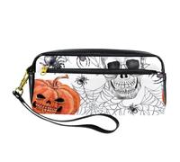 VAPOKF Astuccio portapenne in poliuretano, astuccio per cancelleria per studenti, con cerniera, per ragazzi e ragazze, articoli per la scuola e l'ufficio, motivo: Halloween Jack Skull Spider e Web,