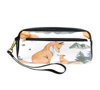 VAPOKF Astuccio portapenne in poliuretano, astuccio per cancelleria per studenti, con cerniera, per ragazzi e ragazze, forniture per scuola e ufficio, motivo: volpe e cucciolo di acquerello, Multi,