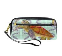 VAPOKF Astuccio portapenne in poliuretano, astuccio per cancelleria per studenti, con cerniera, per ragazzi e ragazze, forniture per scuola e ufficio, pittura ad acquerello tartarughe marine, Multi,