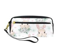 VAPOKF Astuccio portapenne in poliuretano con cerniera, per ragazzi e ragazze, per scuola e ufficio, con coniglietto e fiori di camomilla, Multi, 20.5x5x8.5cm/8.1x2x3.3in, Organizer per borse