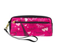 VAPOKF Astuccio portapenne in poliuretano con cerniera, per ragazzi e ragazze, per scuola e ufficio, con parole francesi con Torre Eiffel, Multi, 20.5x5x8.5cm/8.1x2x3.3in, Organizer per borse