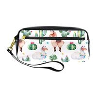 VAPOKF Astuccio portapenne in poliuretano con cerniera, per ragazzi e ragazze, per scuola e ufficio, motivo: lama e cactus verde, Multi, 20.5x5x8.5cm/8.1x2x3.3in, Organizer per borse