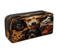 VAPOKF Astuccio portapenne per studenti, astuccio con cerniera, per ragazzi e ragazze, articoli per la scuola e l'ufficio, gatti e cani felici, Multi, 2.3x8.2x3.9in/6x21x10cm, Astuccio