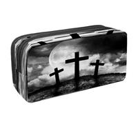 VAPOKF Astuccio portapenne per studenti, astuccio con cerniera, per ragazzi e ragazze, materiale scolastico e ufficio, ragno su ragnatele, Tre croci su Spooky Hill, 2.3x8.2x3.9in/6x21x10cm, Astuccio