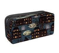 VAPOKF Astuccio portapenne per studenti, astuccio con cerniera, per ragazzi e ragazze, materiale scolastico e ufficio, fantasmi e pipistrelli di Halloween, Halloween Haunted Houses Dead Tree Lapide,