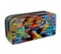 VAPOKF Astuccio portapenne per studenti, astuccio con cerniera, per ragazzi e ragazze, materiale scolastico e ufficio, canguro australiano e ombra, Pittura ad olio di Tiger Artista,