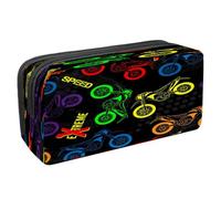VAPOKF Astuccio portapenne per studenti, astuccio per cancelleria con cerniera, per ragazzi e ragazze, materiale scolastico e ufficio, elica e quadrante con aereo grunge, Moto colorate,