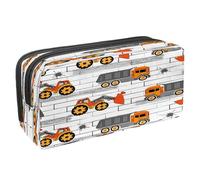 VAPOKF Astuccio portapenne per studenti, astuccio per cancelleria con cerniera, per ragazzi e ragazze, materiale scolastico e ufficio, motivo auto vintage, trattore, e, camion, su, bianco, mattone,