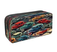 VAPOKF Astuccio portapenne per studenti, astuccio per cancelleria con cerniera, per ragazzi e ragazze, articoli per la scuola e l'ufficio, motivo auto retrò su strada, Multi, 2.3x8.2x3.9in/6x21x10cm