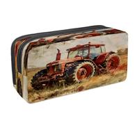 VAPOKF Astuccio portapenne per studenti, astuccio per cancelleria con cerniera, per ragazzi e ragazze, materiale scolastico e ufficio, motivo: trattore rosso vintage, Multi, 2.3x8.2x3.9in/6x21x10cm