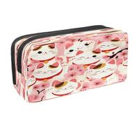 VAPOKF Astuccio portapenne per studenti, cancelleria per adolescenti, ragazzi e ragazze, forniture per scuola e ufficio, senza cuciture, gatti fortunati ciliegia