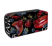 VAPOKF Astuccio portapenne per studenti, cancelleria per adolescenti, ragazzi e ragazze, forniture per scuola e ufficio, con ricamo rosso bagnato con rose labbra bagnate, anguria, mirtillo, Multi,