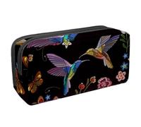 VAPOKF Astuccio portapenne per studenti, cancelleria per adolescenti, ragazzi e ragazze, forniture scolastiche e per ufficio, ricamo con colibrì e fiori tropicali, Multi, 2.3x8.2x3.9in/6x21x10cm,
