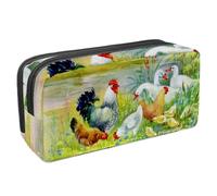 VAPOKF Astuccio portapenne per studenti, cancelleria per adolescenti, ragazzi e ragazze, forniture scolastiche per ufficio - gallo, gallina, pulcini, oche giocano in riva al fiume, Multi,