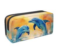 VAPOKF Astuccio portapenne per studenti, cancelleria per adolescenti, ragazzi e ragazze, forniture scolastiche per ufficio - Sea Dolphin Sunset, Multi, 2.3x8.2x3.9in/6x21x10cm, Organizer per borse