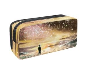 VAPOKF Astuccio portapenne per studenti, cancelleria per adolescenti, ragazzi e ragazze, forniture scolastiche per ufficio - uomo in piedi sul molo del mare sotto il cielo stellato, Multi,