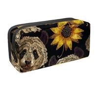 VAPOKF Astuccio portapenne per studenti, cancelleria per adolescenti, ragazzi, ragazze, forniture scolastiche e ufficio, ricamo vintage girasole con panda, Multi, 2.3x8.2x3.9in/6x21x10cm, Organizer