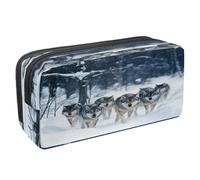 VAPOKF Astuccio portapenne per studenti, cancelleria per adolescenti, ragazzi, ragazze, forniture scolastiche e ufficio, gruppo di lupi nella foresta invernale