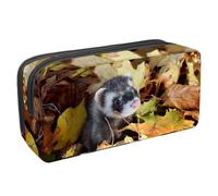 VAPOKF Astuccio portapenne per studenti, cancelleria per adolescenti, ragazzi, ragazze, forniture scolastiche e ufficio, motivo: furetti con donnola e foglie autunnali, Multi, 2.3x8.2x3.9in/6x21x10cm,