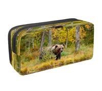 VAPOKF Astuccio portapenne per studenti con cerniera, per ragazzi e ragazze, articoli per la scuola e l'ufficio, Tiger Prowl on The Road, Orso bruno a piedi intorno al lago, 2.3x8.2x3.9in/6x21x10cm,