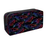 VAPOKF Astuccio portapenne per studenti con cerniera, per ragazzi e ragazze, articoli per la scuola e l'ufficio, tartarughe marine su sfondo di legno, Tartaruga marina in colore psichedelico,