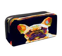 VAPOKF Astuccio portapenne per studenti con cerniera, per ragazzi e ragazze, articoli per la scuola e l'ufficio, Tiger Prowl on The Road, Bulldog francese colorato su nero, 2.3x8.2x3.9in/6x21x10cm,