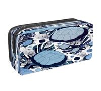 VAPOKF Astuccio portapenne per studenti con cerniera, per ragazzi e ragazze, articoli per la scuola e l'ufficio, tartarughe marine su sfondo di legno, Tartaruga marina su foglie tropicali,