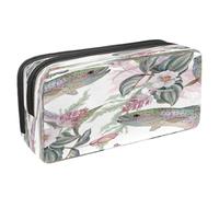 VAPOKF Astuccio portapenne per studenti con cerniera, per ragazzi e ragazze, articoli per la scuola e l'ufficio, tartarughe marine su sfondo di legno, Pesce Trota Arcobaleno e Fiore Rosa,