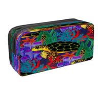 VAPOKF Astuccio portapenne per studenti con cerniera, per ragazzi e ragazze, articoli per la scuola e l'ufficio, tartarughe marine su sfondo di legno, Tartaruga Marina in Barriera Corallina,