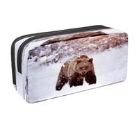VAPOKF Astuccio portapenne per studenti con cerniera, per ragazzi e ragazze, articoli per la scuola e l'ufficio, Tiger Prowl on The Road, Orso bruno nella foresta innevata, 2.3x8.2x3.9in/6x21x10cm,