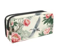VAPOKF Astuccio portapenne per studenti con cerniera, per ragazzi e ragazze, forniture per la scuola e l'ufficio, motivo: aironi mosca rosa peonia