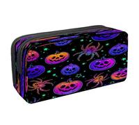 VAPOKF Astuccio portapenne per studenti con cerniera, per ragazzi e ragazze, forniture per la scuola e l'ufficio, motivo: Zombie Hand Out of Hell, Zucca e ragno viola di Halloween,