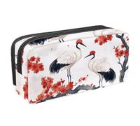 VAPOKF Astuccio portapenne per studenti con cerniera, per ragazzi e ragazze, forniture per la scuola e l'ufficio, con gru ad acquerello su albero di ciliegio in fiore