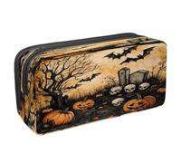 VAPOKF Astuccio portapenne per studenti con cerniera, per ragazzi e ragazze, forniture per scuola e ufficio, cimitero di Halloween, albero morto, pipistrelli, zucca, Multi, 2.3x8.2x3.9in/6x21x10cm
