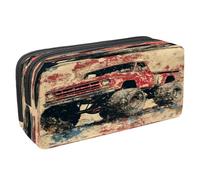 VAPOKF Astuccio portapenne per studenti con cerniera, per ragazzi e ragazze, forniture per scuola e ufficio, motivo: auto con mostro rosso grunge, Multi, 2.3x8.2x3.9in/6x21x10cm, Astuccio