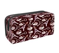 VAPOKF Astuccio portapenne per studenti con cerniera per ragazzi e ragazze, forniture per scuola e ufficio, torta di ciliegie rosa e gelato, Torre Eiffer serratura e chiave, 2.3x8.2x3.9in/6x21x10cm,