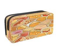 VAPOKF Astuccio portapenne per studenti con cerniera per ragazzi e ragazze, forniture per scuola e ufficio, torta di ciliegie rosa e gelato, Modello di formaggio fast food pizza hamburger,