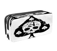 VAPOKF Astuccio portapenne per studenti con cerniera, per ragazzi e ragazze, forniture per scuola e ufficio, camion di cemento con edifici in stile cartone animato, Asso di picche con teschio grunge