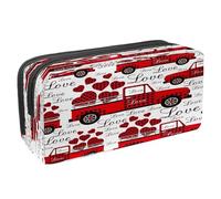 VAPOKF Astuccio portapenne per studenti con cerniera, per ragazzi e ragazze, forniture per scuola e ufficio, cappello da strega, teschio e candela a mano raccapricciante, Camion Rosso Con Cuori Amore,