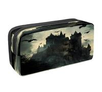 VAPOKF Astuccio portapenne per studenti con cerniera, per ragazzi e ragazze, forniture per scuola e ufficio, corvi di Halloween sopra il vecchio castello, Multi, 2.3x8.2x3.9in/6x21x10cm, Astuccio