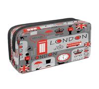 VAPOKF Astuccio portapenne per studenti con cerniera, per ragazzi e ragazze, materiale scolastico e per ufficio, motivo: Kisses Paris Torre Eiffel, Giornale britannico grigio, 2.3x8.2x3.9in/6x21x10cm,