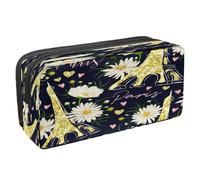 VAPOKF Astuccio portapenne per studenti con cerniera, per ragazzi e ragazze, materiale scolastico e per ufficio, motivo: Kisses Paris Torre Eiffel, Stampa Torre Glitter Dorato e Camomilla,