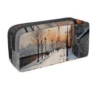 VAPOKF Astuccio portapenne per studenti con cerniera, per ragazzi e ragazze, materiale scolastico e per ufficio, motivo invernale con neve, città e strada