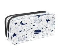 VAPOKF Astuccio portapenne per studenti con cerniera, per ragazzi e ragazze, materiale scolastico e ufficio, texture con schizzi di vernice blu, Doodle Pianeti Luna Stelle, 2.3x8.2x3.9in/6x21x10cm