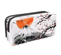 VAPOKF Astuccio portapenne per studenti con cerniera, per ragazzi e ragazze, materiale scolastico e ufficio, motivo: albero di ciliegio con monte uccelli al tramonto